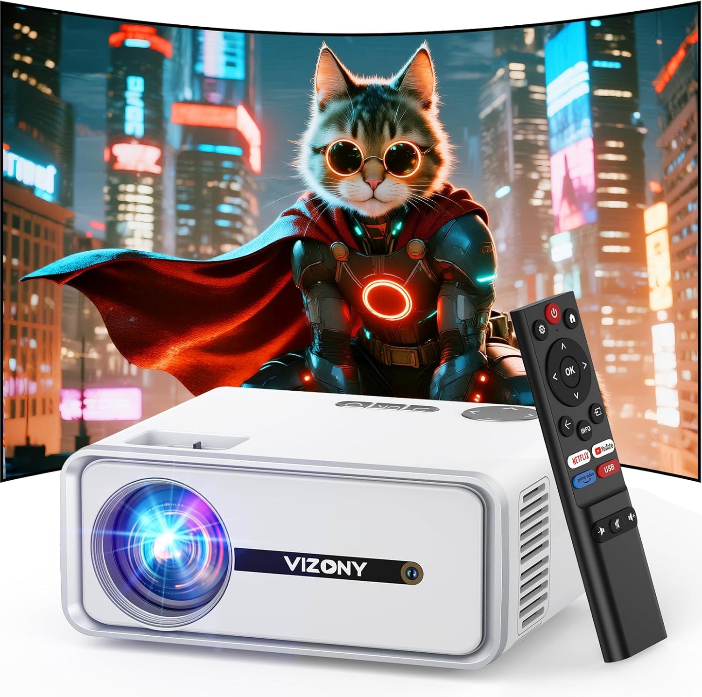 [Built-in Apps] Smart Projector with WiFi and Bluetooth, VIZONY Native 1080P Projector with Streaming APPs, Dolby Audio, Portable Mini Projector for Indoor Outdoor Use
