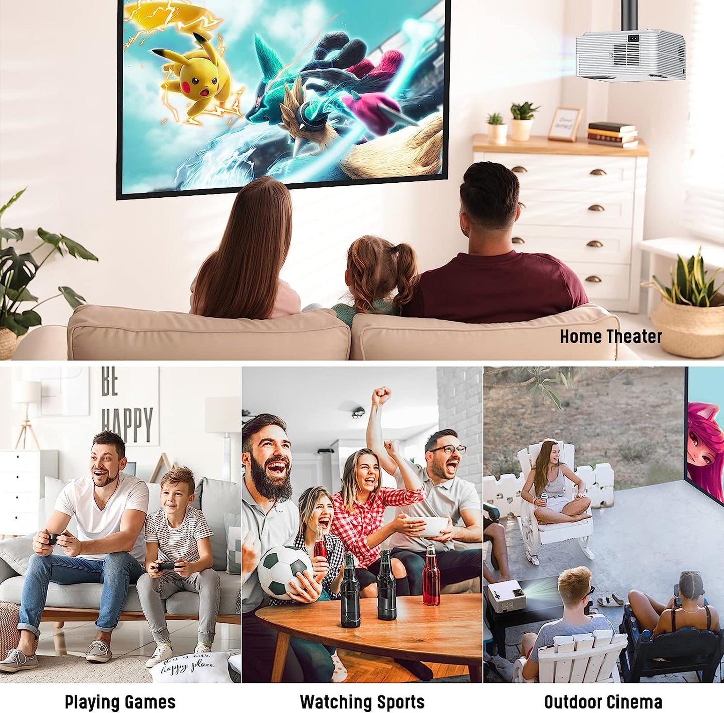 VIZONY Projector with 5G WiFi and Bluetooth, 20000L 600ANSI Full HD Native 1080P Projector, Support 4k & 350" Display with Carry Case, Outdoor Movie Projector Compatible w/Phone/TV Stick/Laptop, White